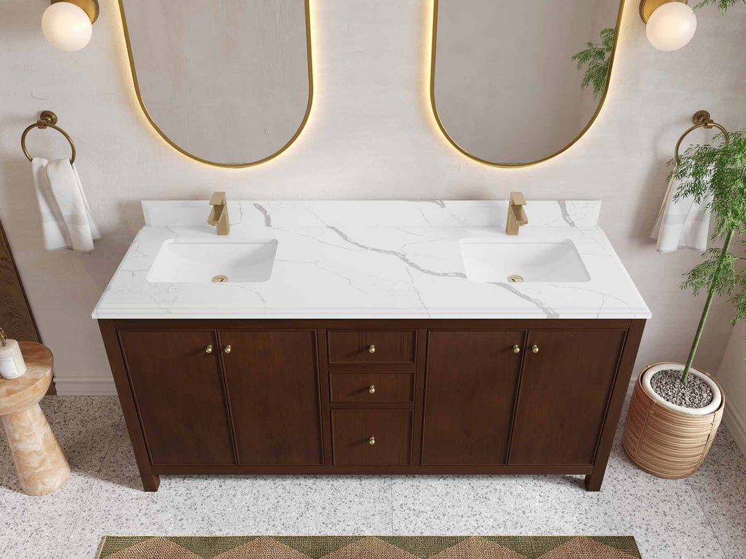 Chicago Teak 72 in. W x 22 in. D Double Sink Bathroom Vanity - Willow Bath and Vanity