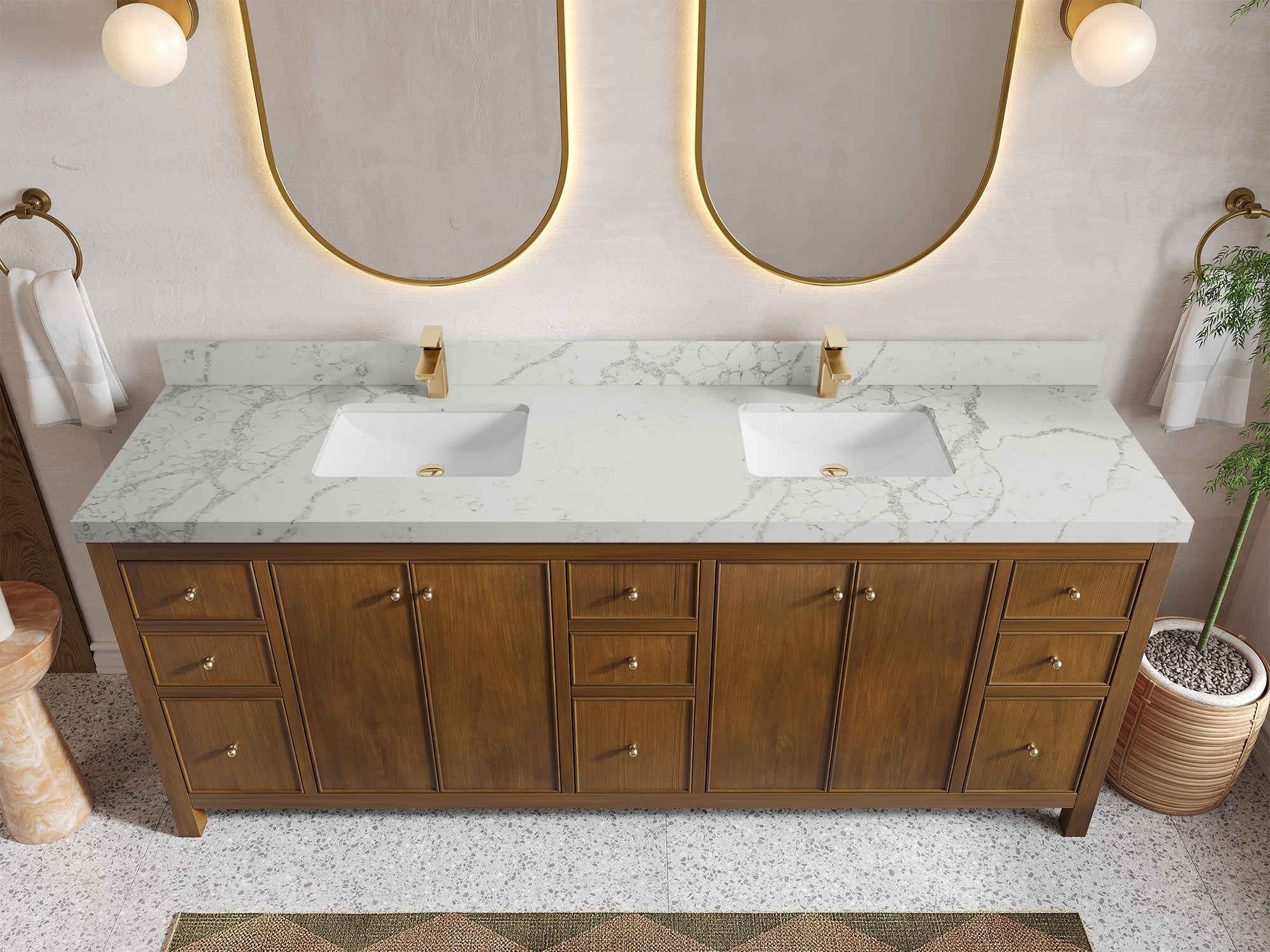 Chicago Teak 84 in. W x 22 in. D Double Sink Bathroom Vanity - Willow Bath and Vanity