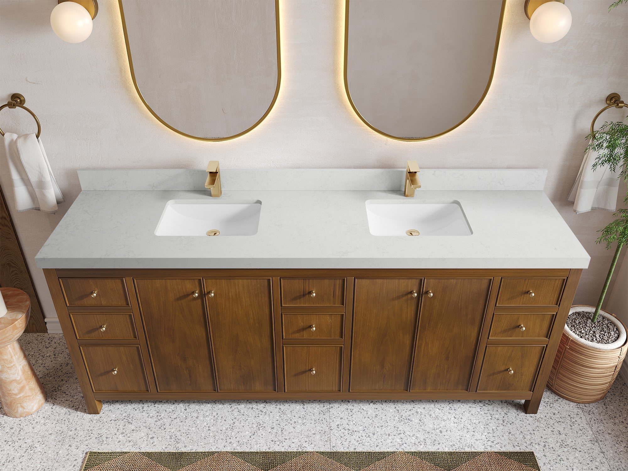 Chicago Teak 84 in. W x 22 in. D Double Sink Bathroom Vanity - Willow Bath and Vanity