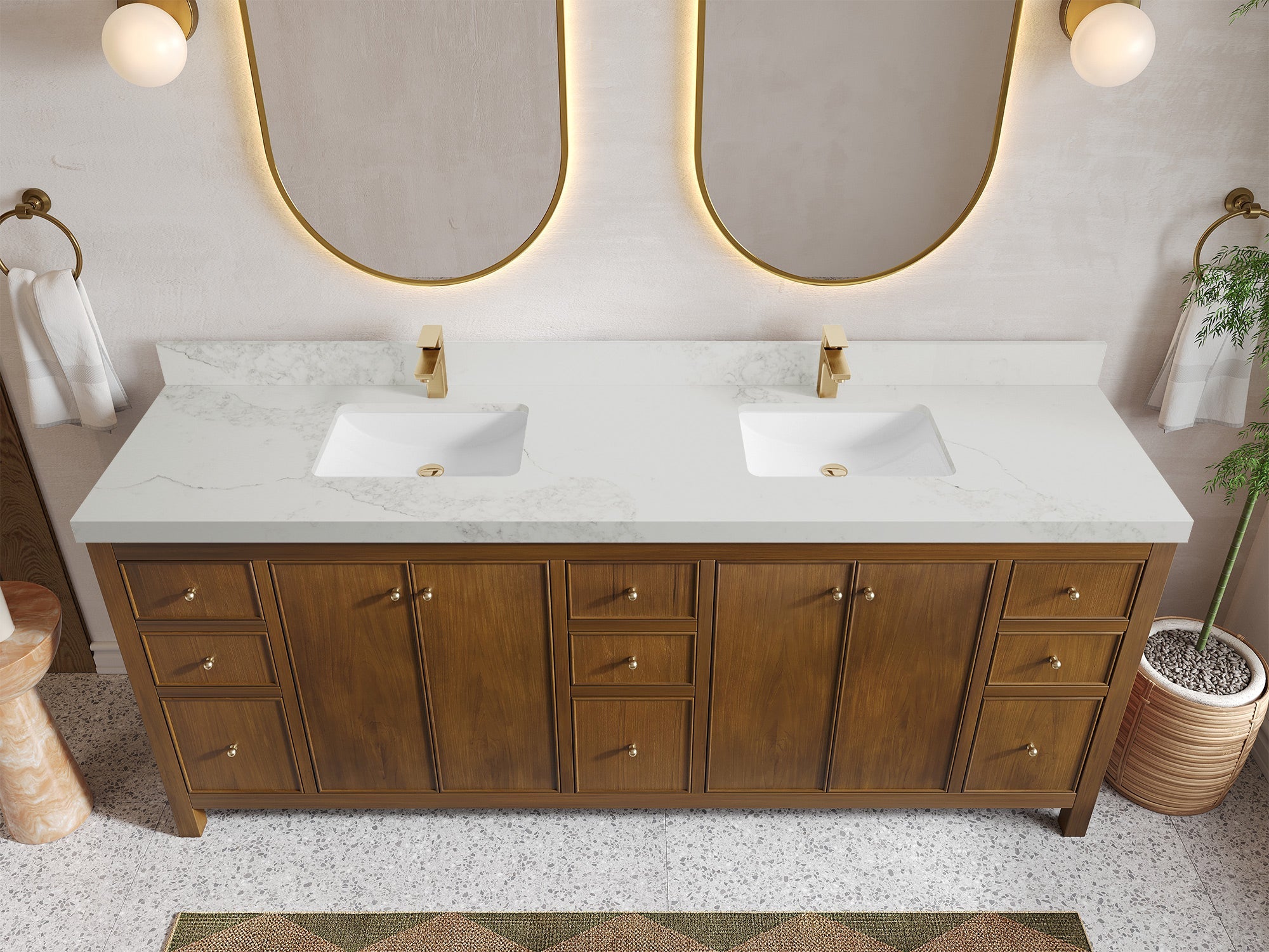 Chicago Teak 84 in. W x 22 in. D Double Sink Bathroom Vanity - Willow Bath and Vanity