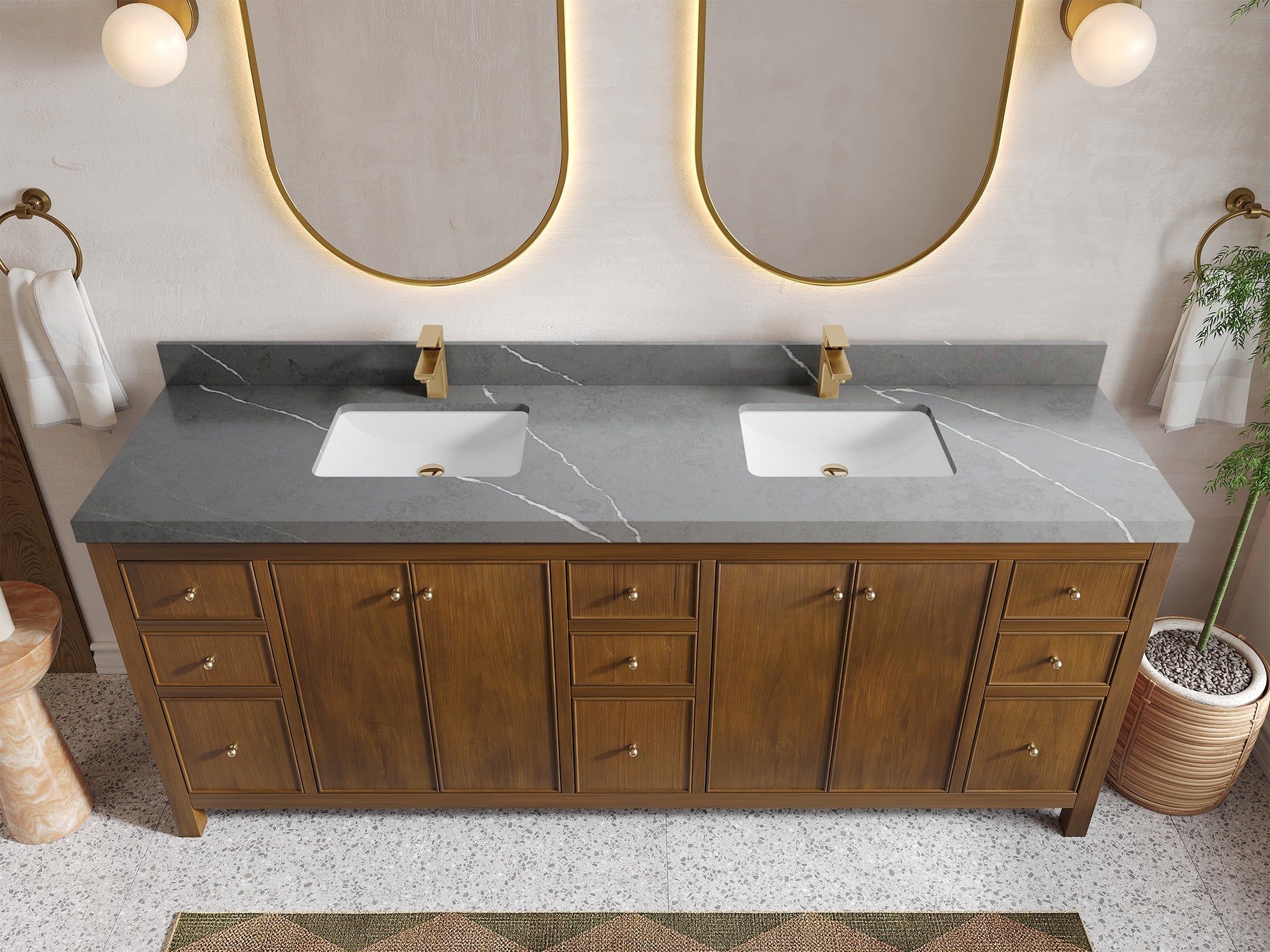 Chicago Teak 84 in. W x 22 in. D Double Sink Bathroom Vanity - Willow Bath and Vanity