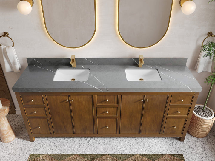 Chicago Teak 84 in. W x 22 in. D Double Sink Bathroom Vanity - photo 32