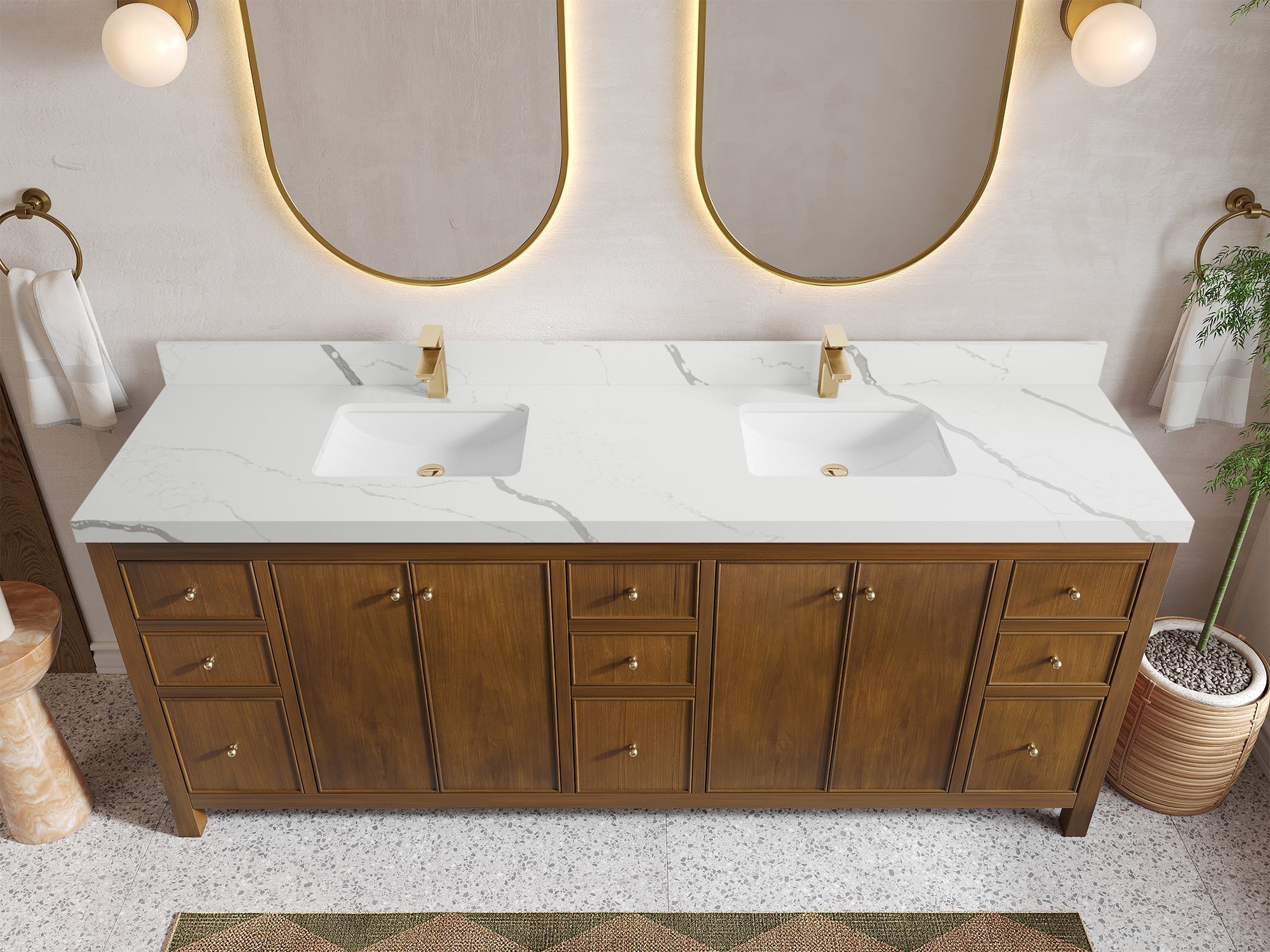 Chicago Teak 84 in. W x 22 in. D Double Sink Bathroom Vanity - Willow Bath and Vanity