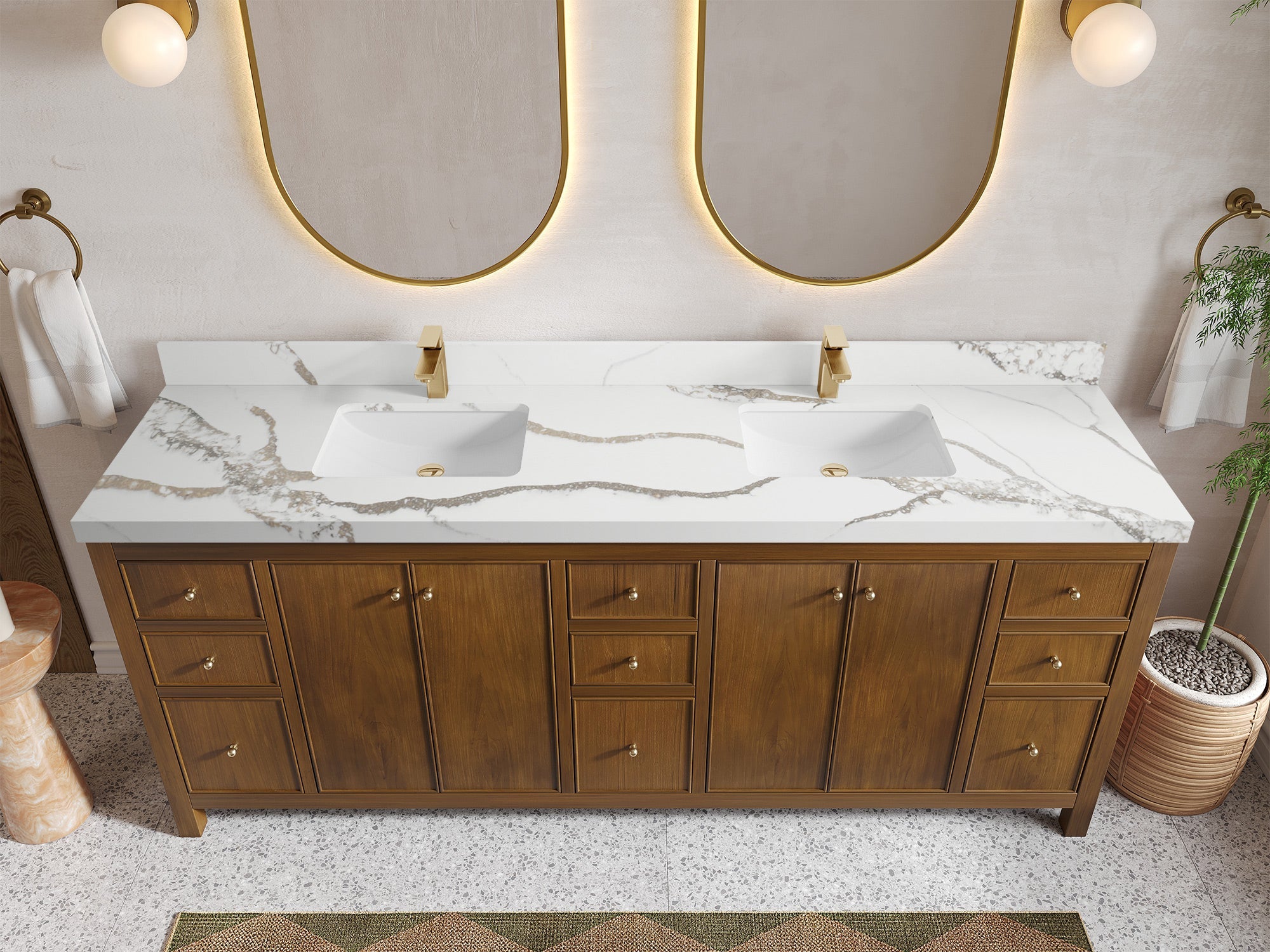 Chicago Teak 84 in. W x 22 in. D Double Sink Bathroom Vanity - Willow Bath and Vanity