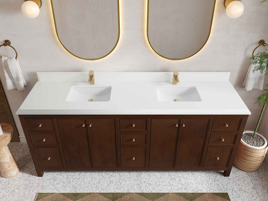 Chicago Teak 84 in. W x 22 in. D Double Sink Bathroom Vanity (Walnut) - Willow Bath and Vanity
