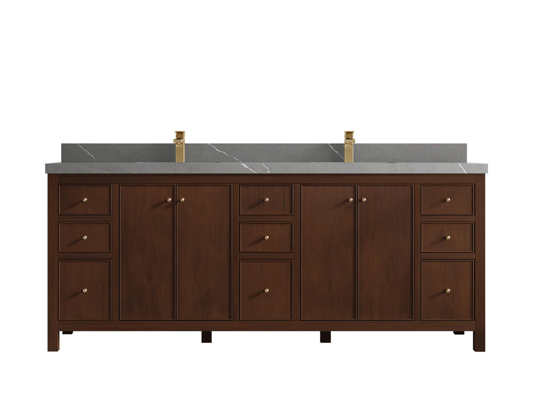 Chicago Teak 84 in. W x 22 in. D Double Sink Bathroom Vanity (Walnut) - Willow Bath and Vanity