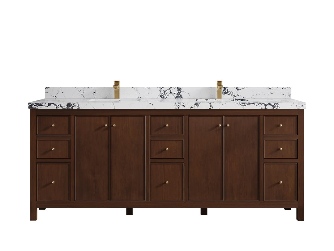 Chicago Teak 84 in. W x 22 in. D Double Sink Bathroom Vanity (Walnut) - Willow Bath and Vanity