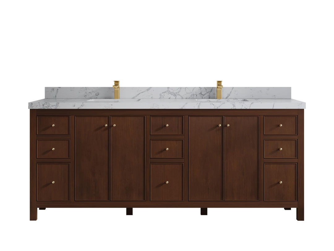 Chicago Teak 84 in. W x 22 in. D Double Sink Bathroom Vanity (Walnut) - Willow Bath and Vanity