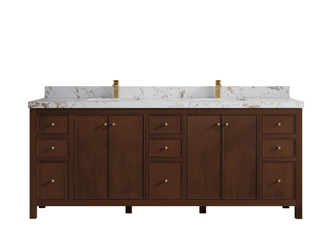 Chicago Teak 84 in. W x 22 in. D Double Sink Bathroom Vanity (Walnut) - Willow Bath and Vanity
