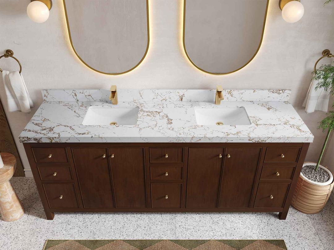 Chicago Teak 84 in. W x 22 in. D Double Sink Bathroom Vanity (Walnut) - Willow Bath and Vanity