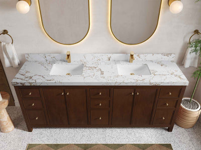 Chicago Teak 84 in. W x 22 in. D Double Sink Bathroom Vanity (Walnut) - Willow Bath and Vanity