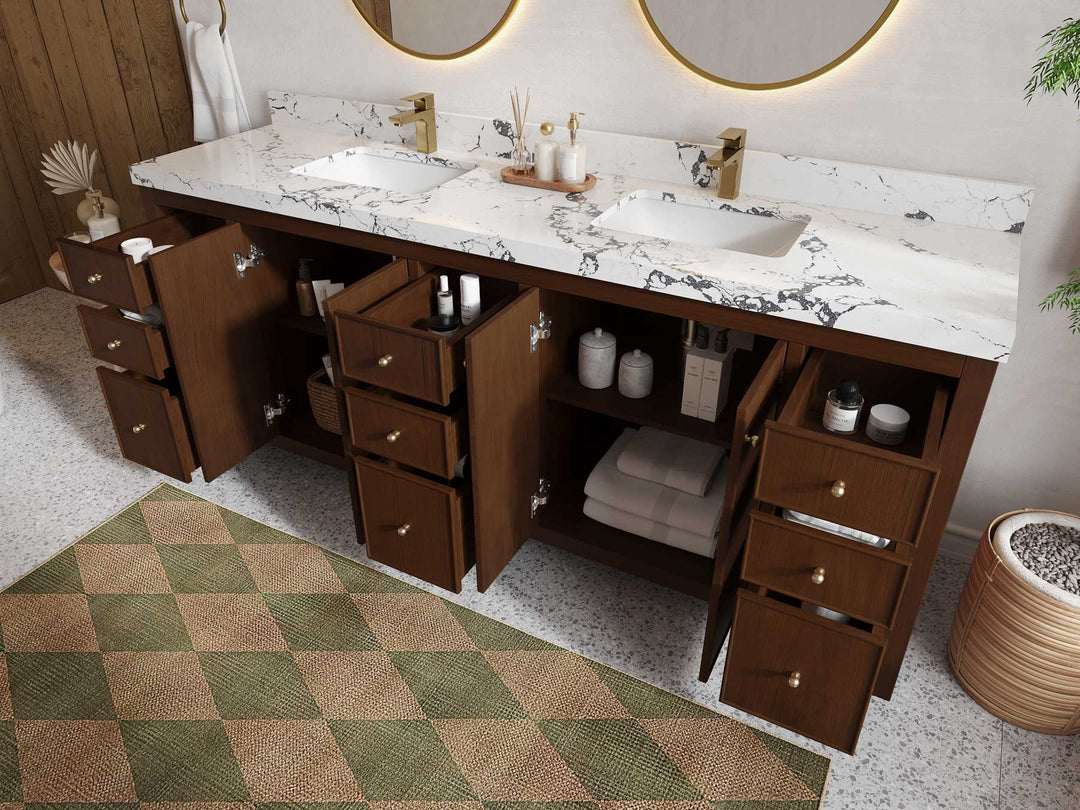 Chicago Teak 84 in. W x 22 in. D Double Sink Bathroom Vanity (Walnut) - Willow Bath and Vanity