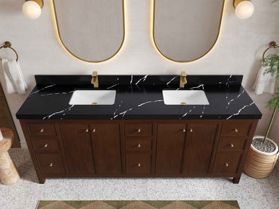 Chicago Teak 84 in. W x 22 in. D Double Sink Bathroom Vanity (Walnut) - Willow Bath and Vanity