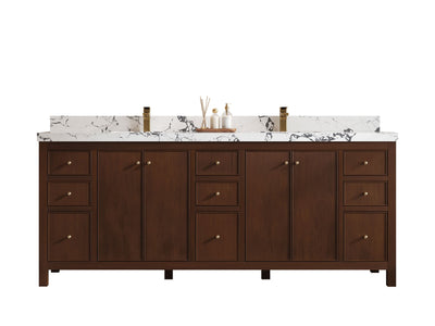 Chicago Teak 84 in. W x 22 in. D Double Sink Bathroom Vanity (Walnut) - Willow Bath and Vanity