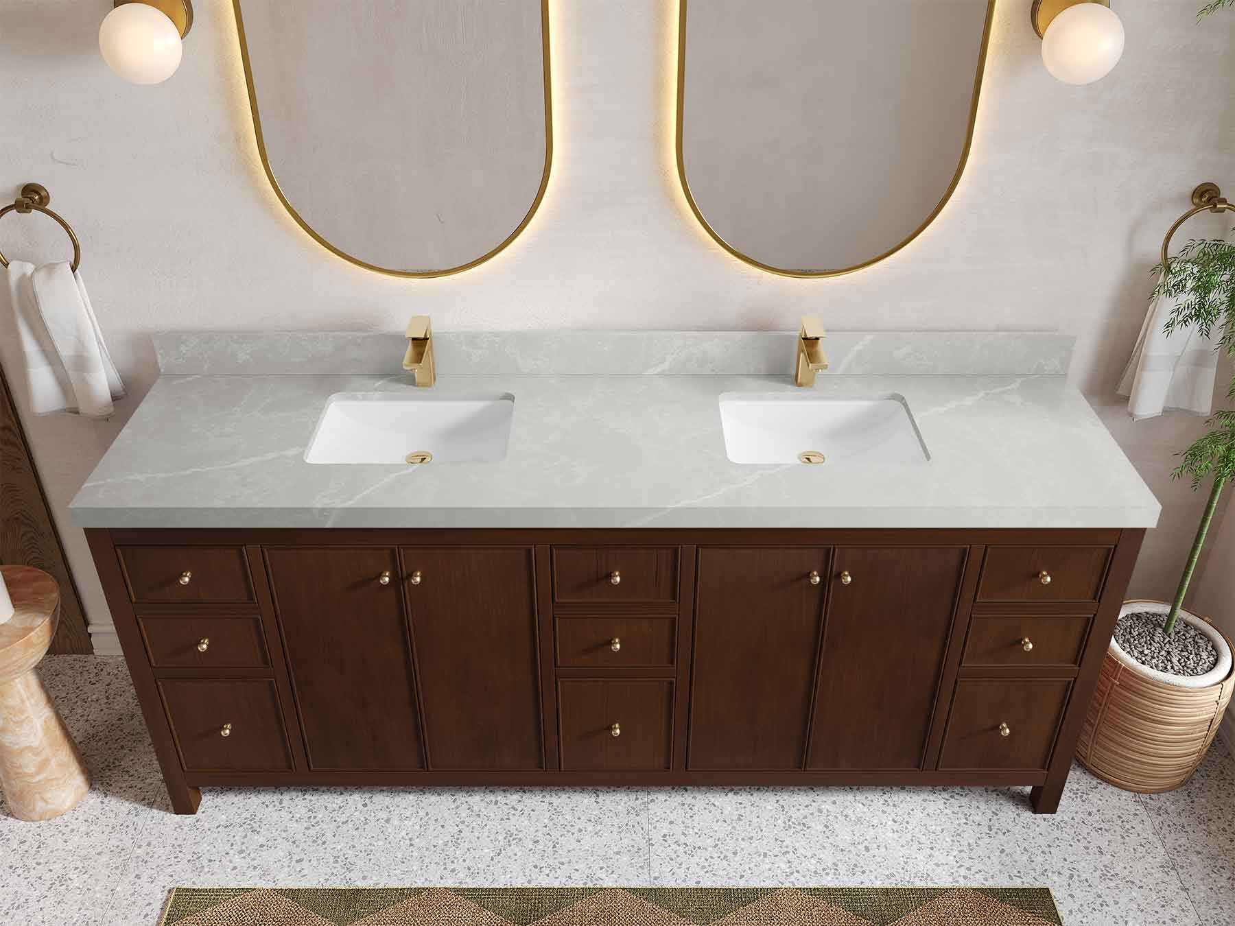 Chicago Teak 84 in. W x 22 in. D Double Sink Bathroom Vanity (Walnut) - Willow Bath and Vanity