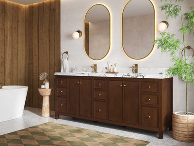 Chicago Teak 84 in. W x 22 in. D Double Sink Bathroom Vanity (Walnut) - Willow Bath and Vanity