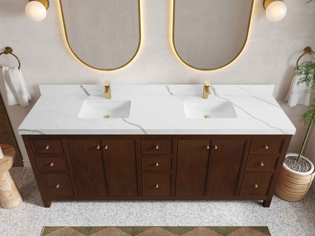 Chicago Teak 84 in. W x 22 in. D Double Sink Bathroom Vanity (Walnut) - Willow Bath and Vanity