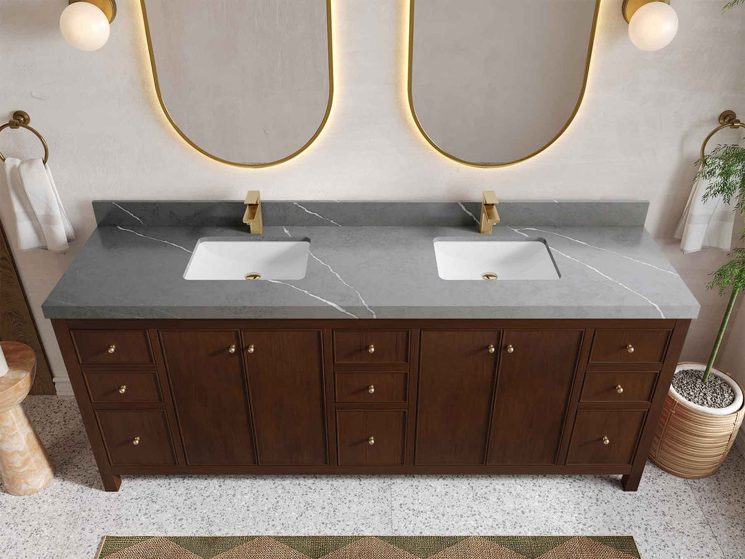 Chicago Teak 84 in. W x 22 in. D Double Sink Bathroom Vanity (Walnut) - Willow Bath and Vanity