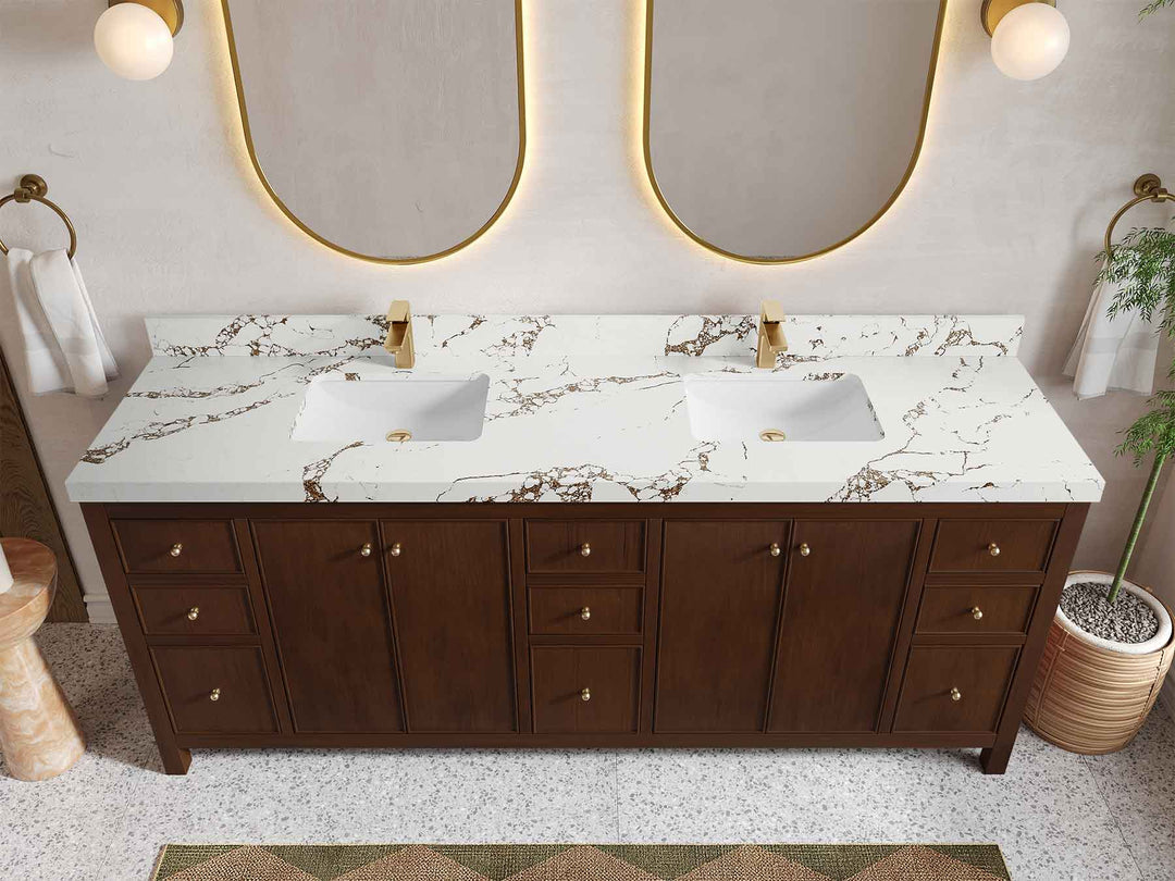 Chicago Teak 84 in. W x 22 in. D Double Sink Bathroom Vanity (Walnut) - Willow Bath and Vanity