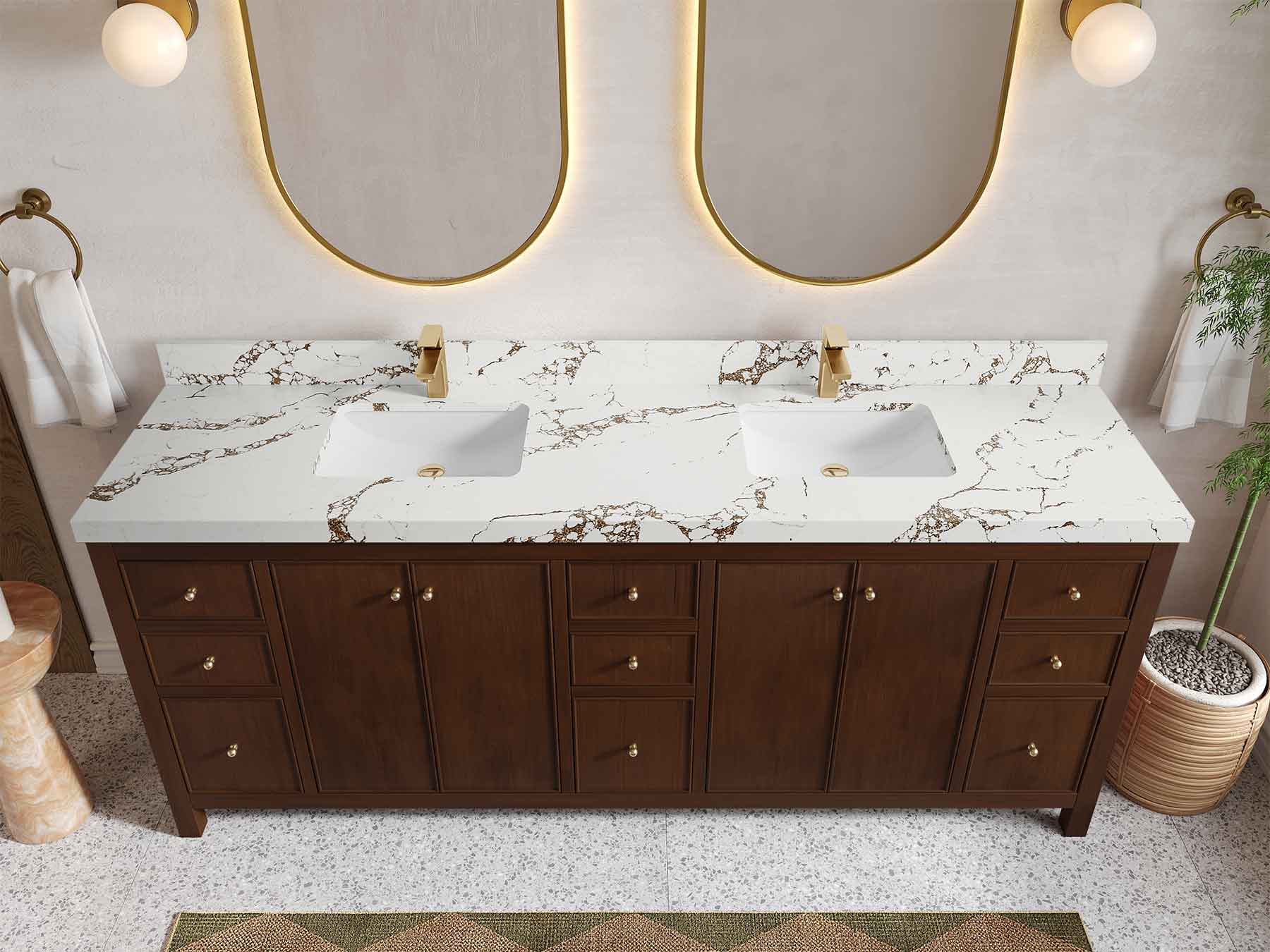 Chicago Teak 84 in. W x 22 in. D Double Sink Bathroom Vanity (Walnut) - Willow Bath and Vanity