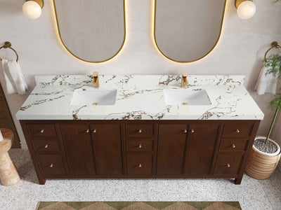 Chicago Teak 84 in. W x 22 in. D Double Sink Bathroom Vanity (Walnut) - Willow Bath and Vanity