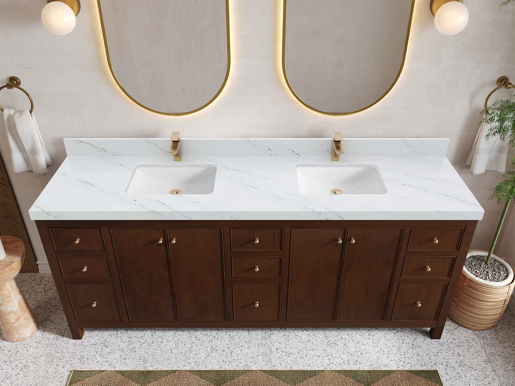 Chicago Teak 84 in. W x 22 in. D Double Sink Bathroom Vanity (Walnut) - Willow Bath and Vanity