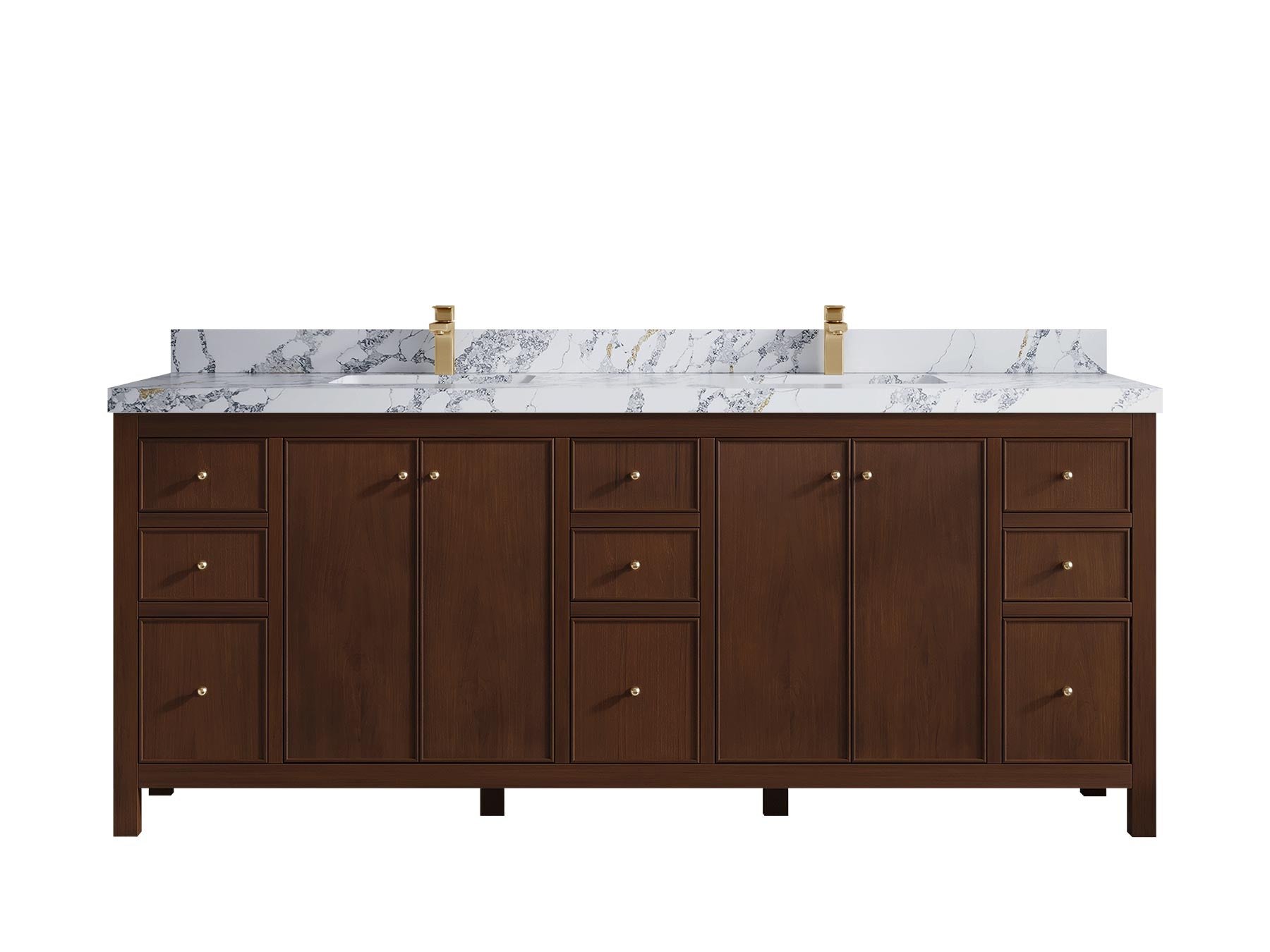 Chicago Teak 84 in. W x 22 in. D Double Sink Bathroom Vanity (Walnut) - Willow Bath and Vanity