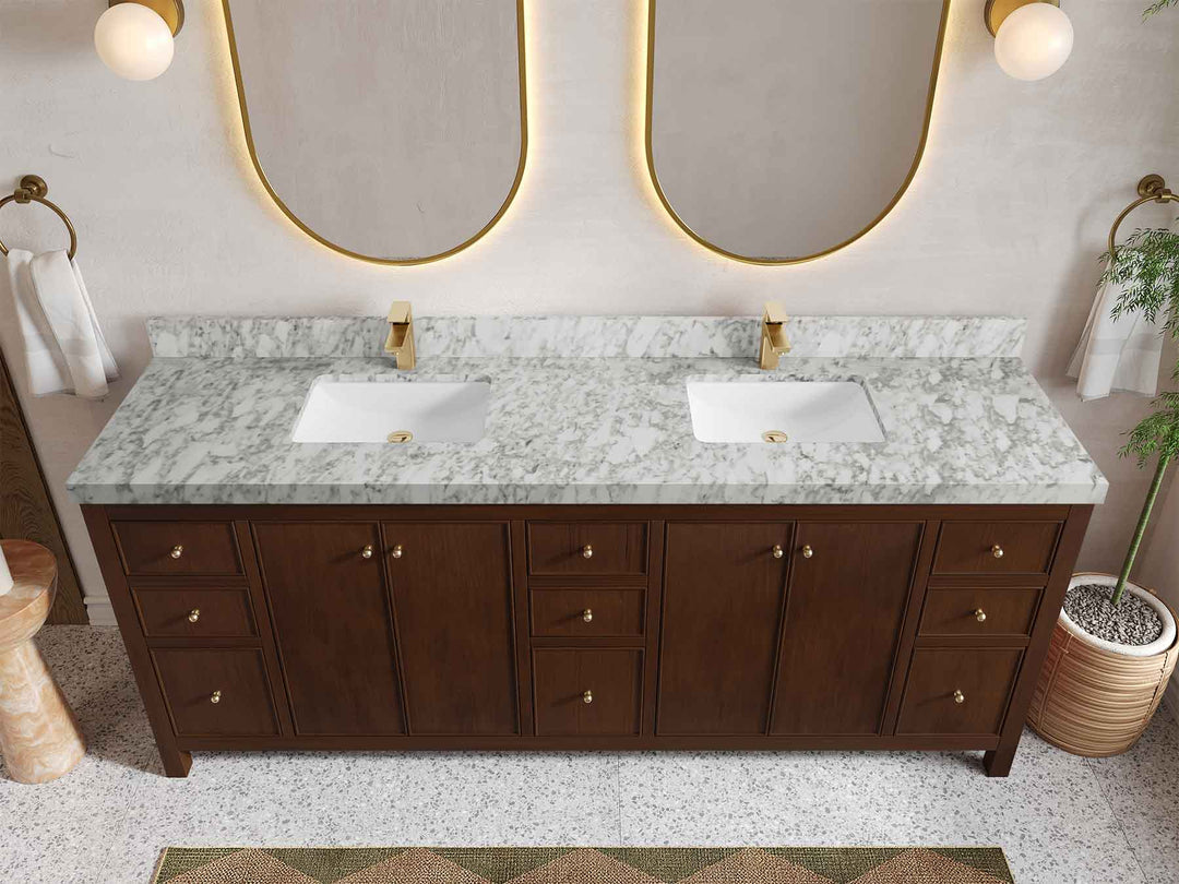 Chicago Teak 84 in. W x 22 in. D Double Sink Bathroom Vanity (Walnut) - Willow Bath and Vanity