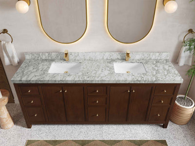 Chicago Teak 84 in. W x 22 in. D Double Sink Bathroom Vanity (Walnut) - Willow Bath and Vanity