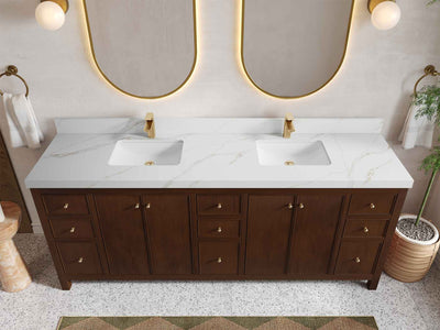 Chicago Teak 84 in. W x 22 in. D Double Sink Bathroom Vanity (Walnut) - Willow Bath and Vanity