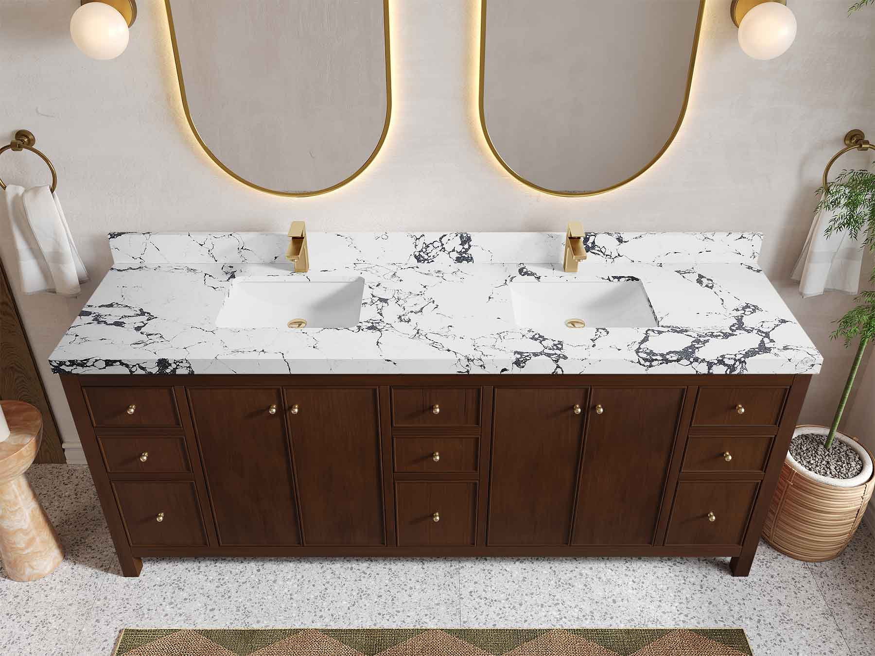Chicago Teak 84 in. W x 22 in. D Double Sink Bathroom Vanity (Walnut) - Willow Bath and Vanity
