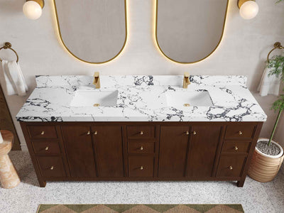 Chicago Teak 84 in. W x 22 in. D Double Sink Bathroom Vanity (Walnut) - Willow Bath and Vanity