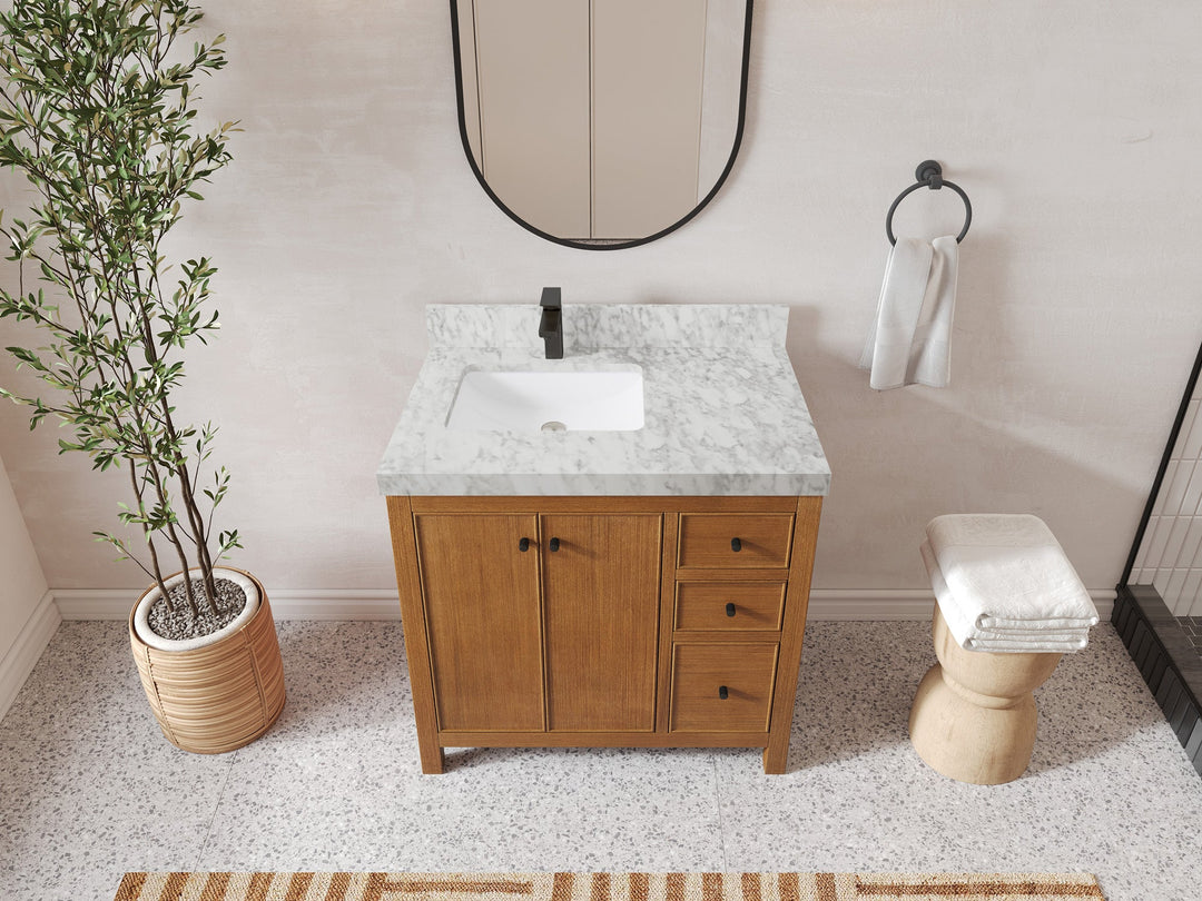 Chicago Veneer Teak 36 in. W x 22 in. D Left Offset Sink Bathroom Vanity - Willow Bath and Vanity