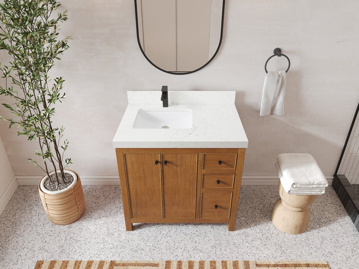 Chicago Veneer Teak 36 in. W x 22 in. D Left Offset Sink Bathroom Vanity - photo 21