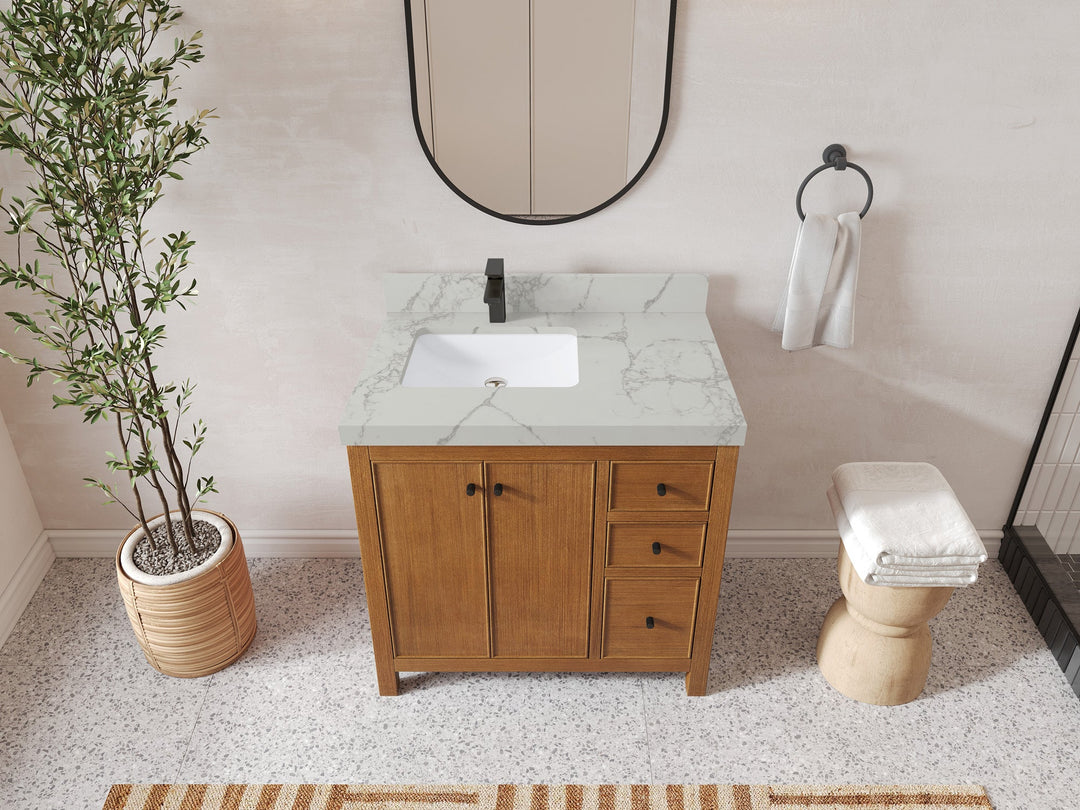 Chicago Veneer Teak 36 in. W x 22 in. D Left Offset Sink Bathroom Vanity - Willow Bath and Vanity