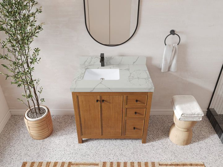 Chicago Veneer Teak 36 in. W x 22 in. D Left Offset Sink Bathroom Vanity - photo 26