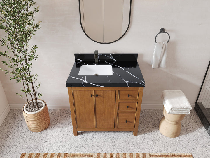 Chicago Veneer Teak 36 in. W x 22 in. D Left Offset Sink Bathroom Vanity - photo 14