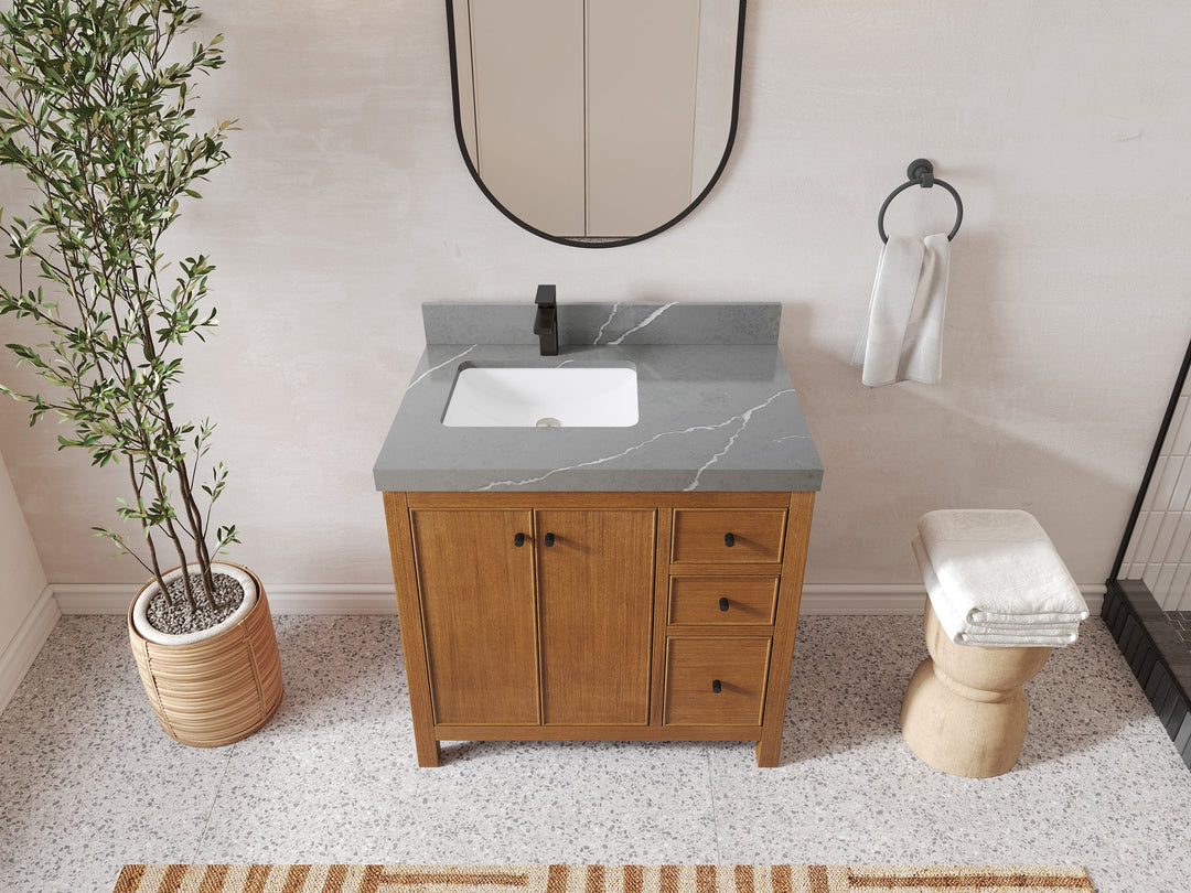 Chicago Veneer Teak 36 in. W x 22 in. D Left Offset Sink Bathroom Vanity - Willow Bath and Vanity