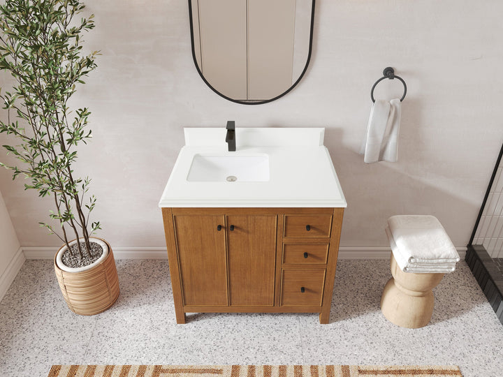 Chicago Veneer Teak 36 in. W x 22 in. D Left Offset Sink Bathroom Vanity - photo 20