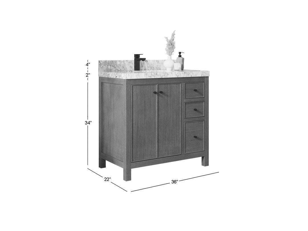 Chicago Veneer Teak 36 in. W x 22 in. D Left Offset Sink Bathroom Vanity - Willow Bath and Vanity
