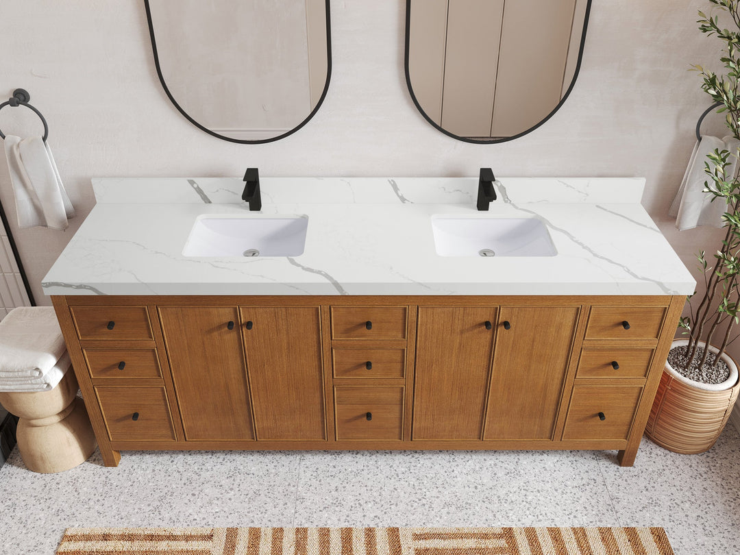 Chicago Veneer Teak 84 in. W x 22 in. D Double Sink Bathroom Vanity - Willow Bath and Vanity