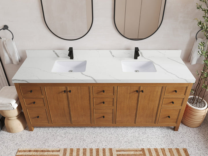 Chicago Veneer Teak 84 in. W x 22 in. D Double Sink Bathroom Vanity - photo 16