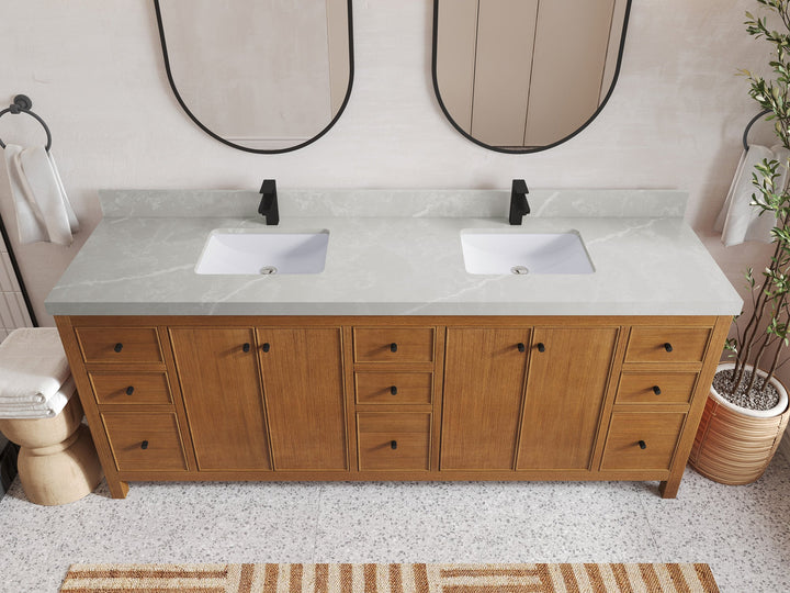 Chicago Veneer Teak 84 in. W x 22 in. D Double Sink Bathroom Vanity - photo 30
