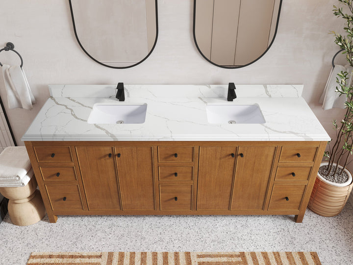 Chicago Veneer Teak 84 in. W x 22 in. D Double Sink Bathroom Vanity - photo 22