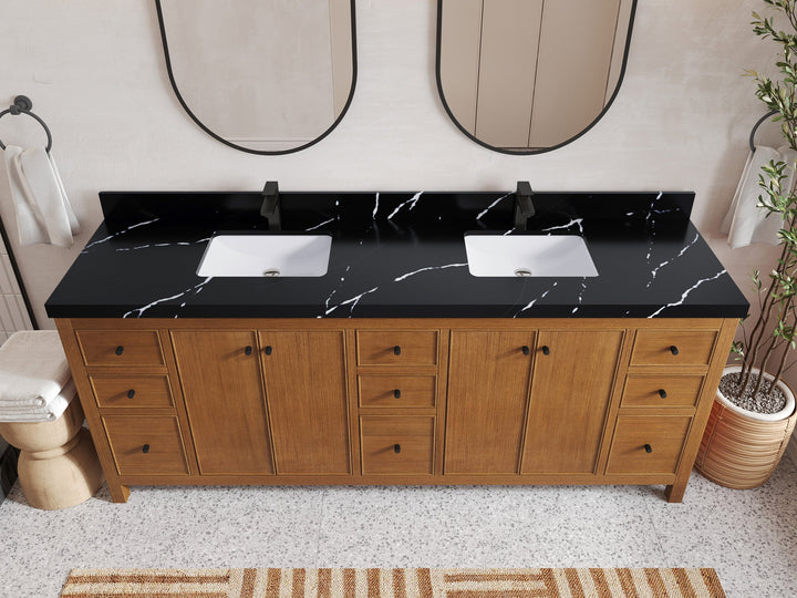 Chicago Veneer Teak 84 in. W x 22 in. D Double Sink Bathroom Vanity - photo 8