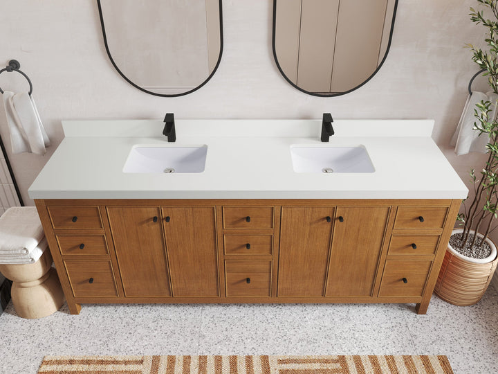 Chicago Veneer Teak 84 in. W x 22 in. D Double Sink Bathroom Vanity - photo 42