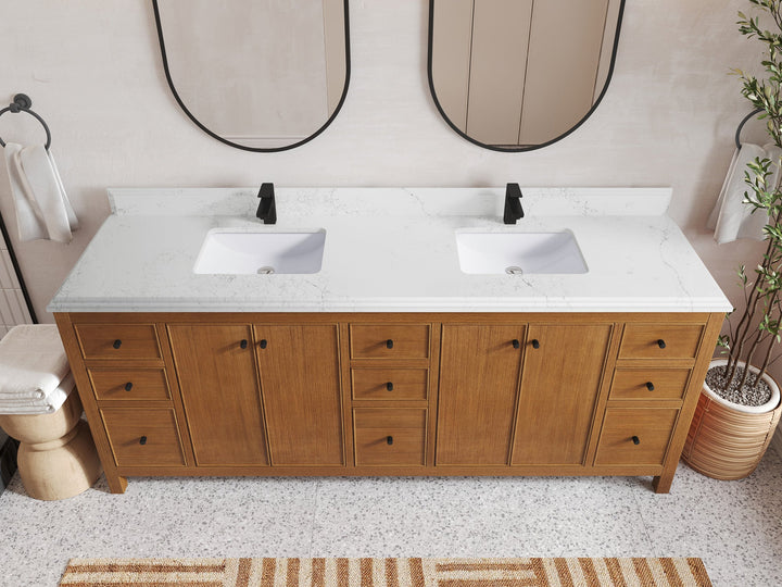 Chicago Veneer Teak 84 in. W x 22 in. D Double Sink Bathroom Vanity - photo 24
