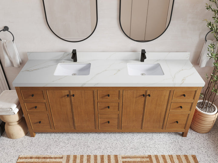 Chicago Veneer Teak 84 in. W x 22 in. D Double Sink Bathroom Vanity - photo 20