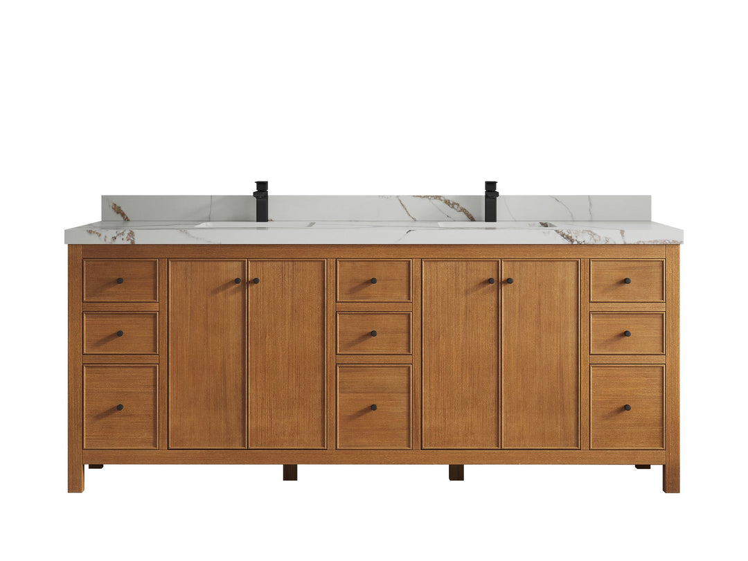 Chicago Veneer Teak 84 in. W x 22 in. D Double Sink Bathroom Vanity - Willow Bath and Vanity