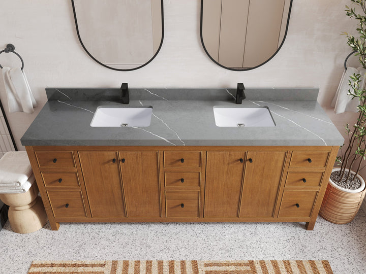 Chicago Veneer Teak 84 in. W x 22 in. D Double Sink Bathroom Vanity - photo 32